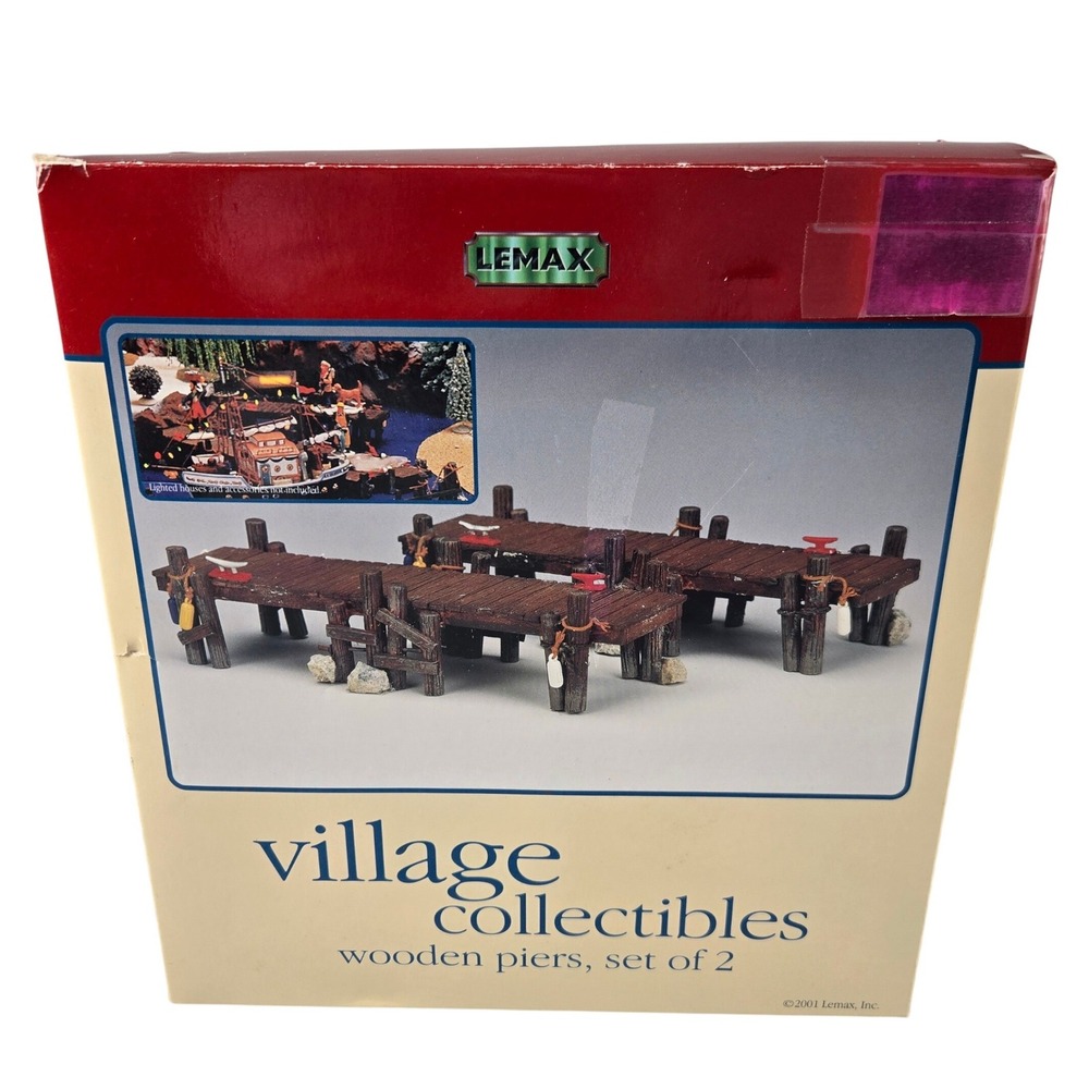 Vintage 2001 Lemax Village Collectibles Wooden Piers Set of 2 Christmas Village